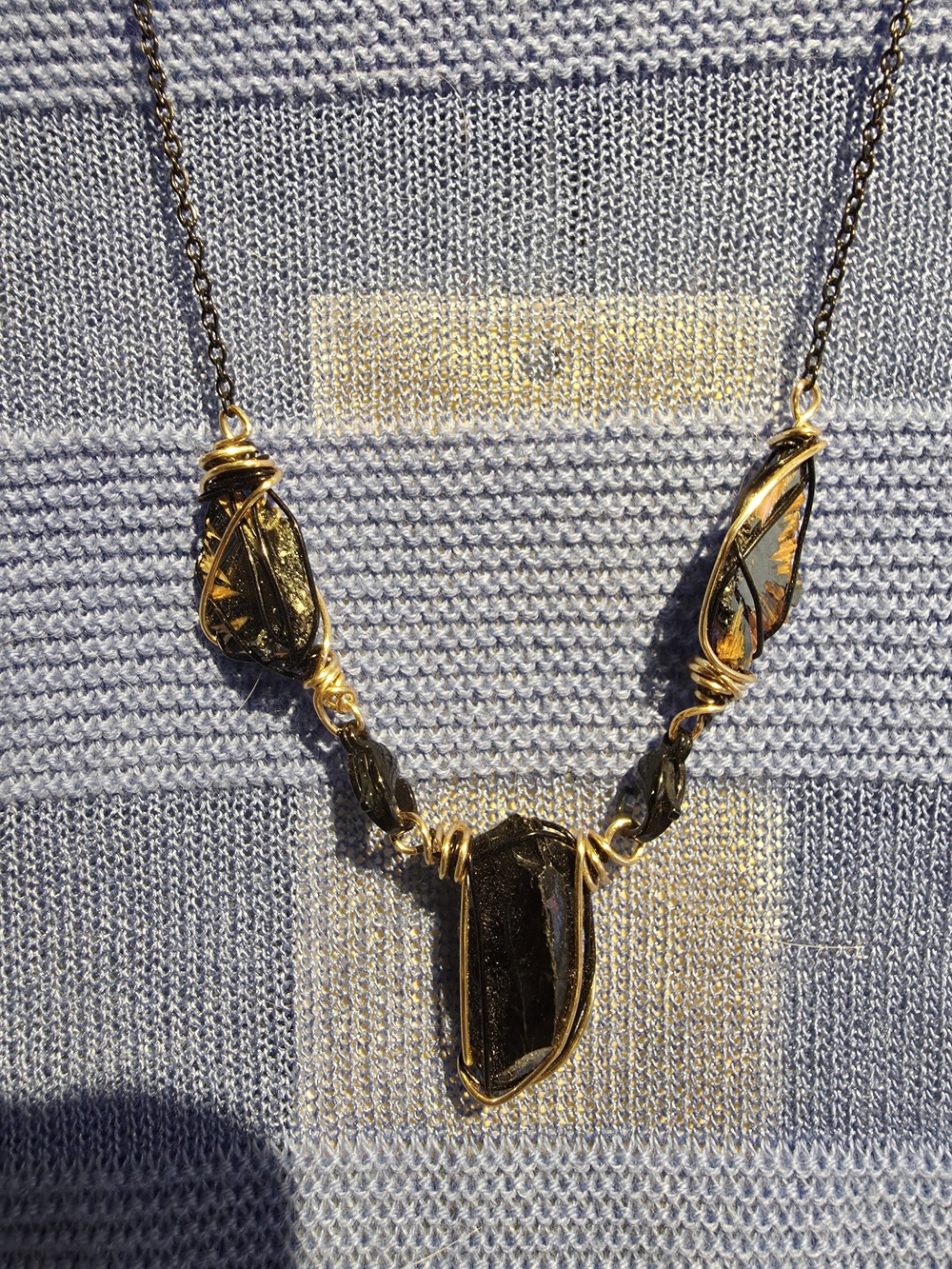 Gold Wire-Wrapped Black Tourmaline Pendant Necklace - Women Jewelry